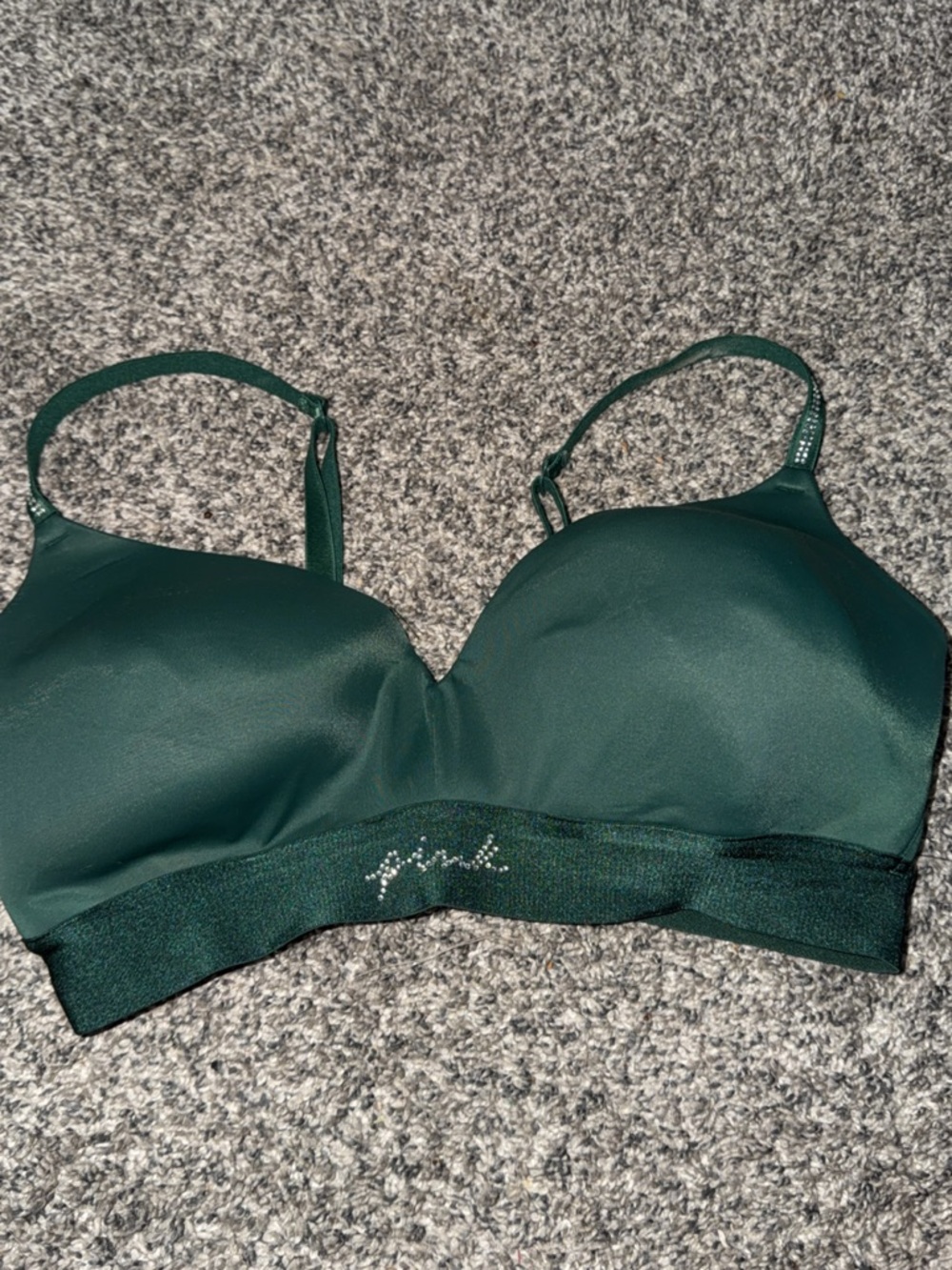 PINK Victoria's Secret Deep Green Wireless Padded Bra with Rhinestone Logo